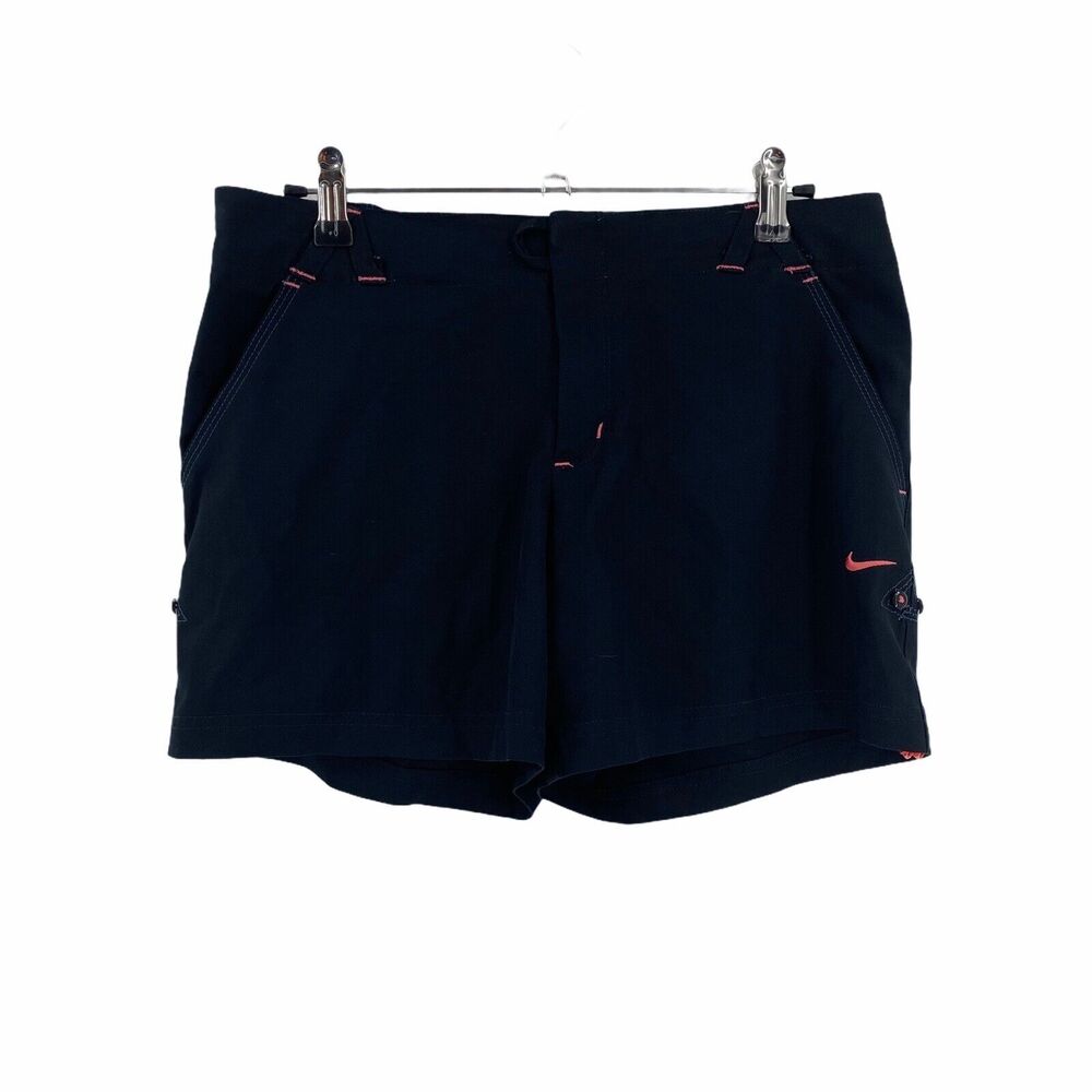 Nike Small Athletic Shorts Black Pink Roll Tab Cuff Womens Outdoors Pockets